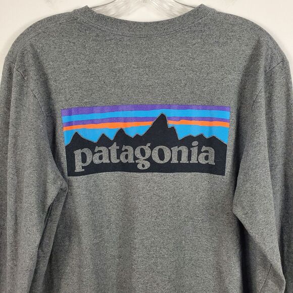 Patagonia Mens P-6 Logo Responsibili Tee Long Sleeve Graphic Outdoor Logo Gray M - Picture 4 of 8